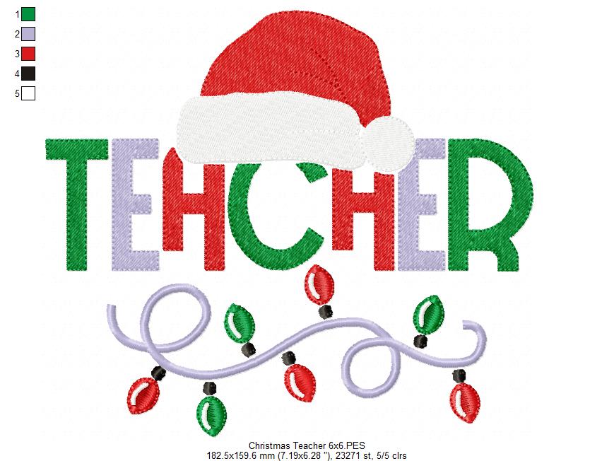 Christmas Teacher - Fill Stitch - Machine Embroidery Design