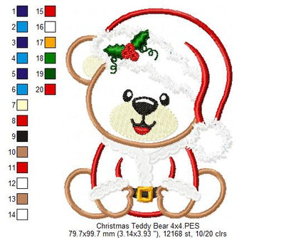 Christmas Teddy Bear Boy Santa - Applique - Machine Embroidery Design