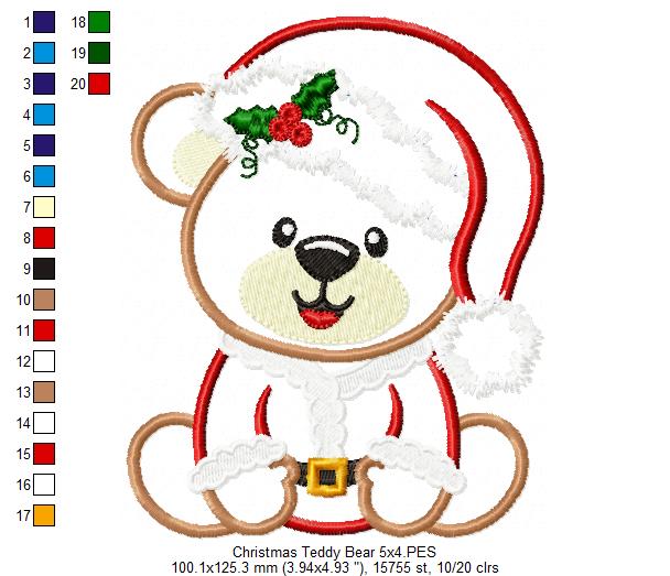 Christmas Teddy Bear Boy Santa - Applique - Machine Embroidery Design