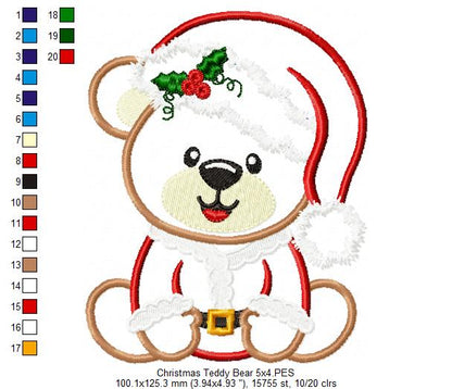 Christmas Teddy Bear Boy Santa - Applique - Machine Embroidery Design