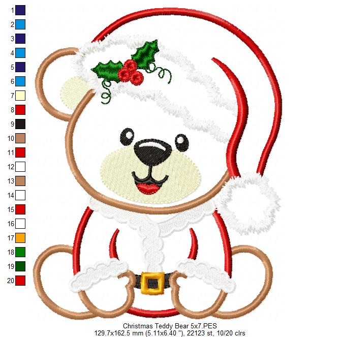 Christmas Teddy Bear Boy Santa - Applique - Machine Embroidery Design