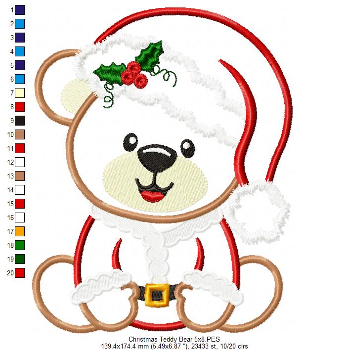 Christmas Teddy Bear Boy Santa - Applique - Machine Embroidery Design