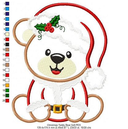 Christmas Teddy Bear Boy Santa - Applique - Machine Embroidery Design