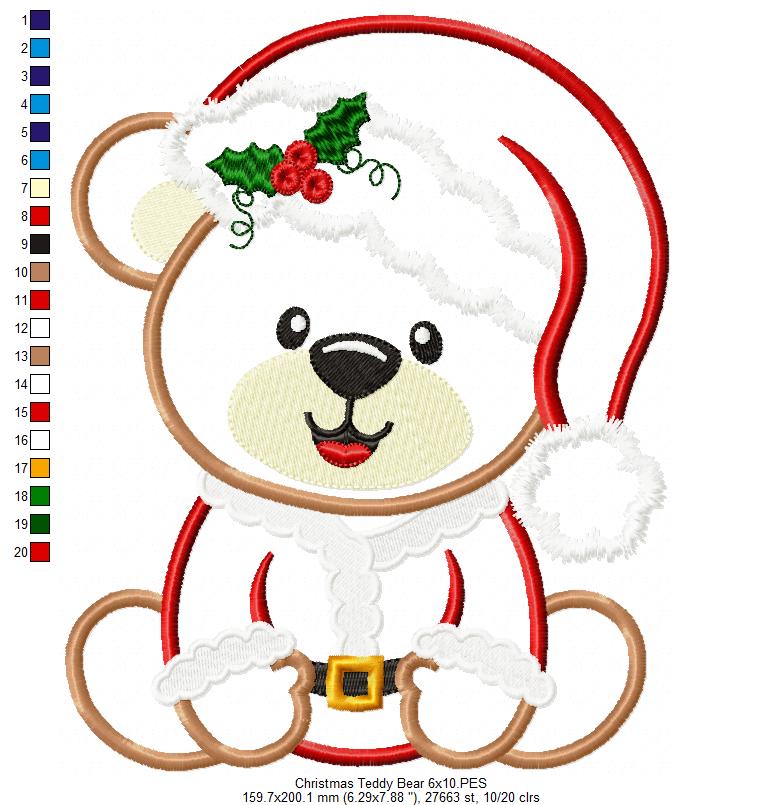 Christmas Teddy Bear Boy Santa - Applique - Machine Embroidery Design