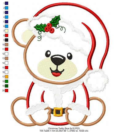 Christmas Teddy Bear Boy Santa - Applique - Machine Embroidery Design
