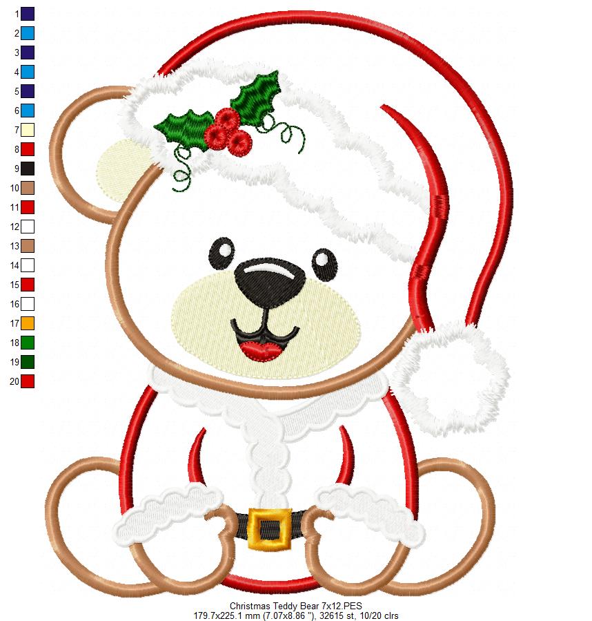 Christmas Teddy Bear Boy Santa - Applique - Machine Embroidery Design