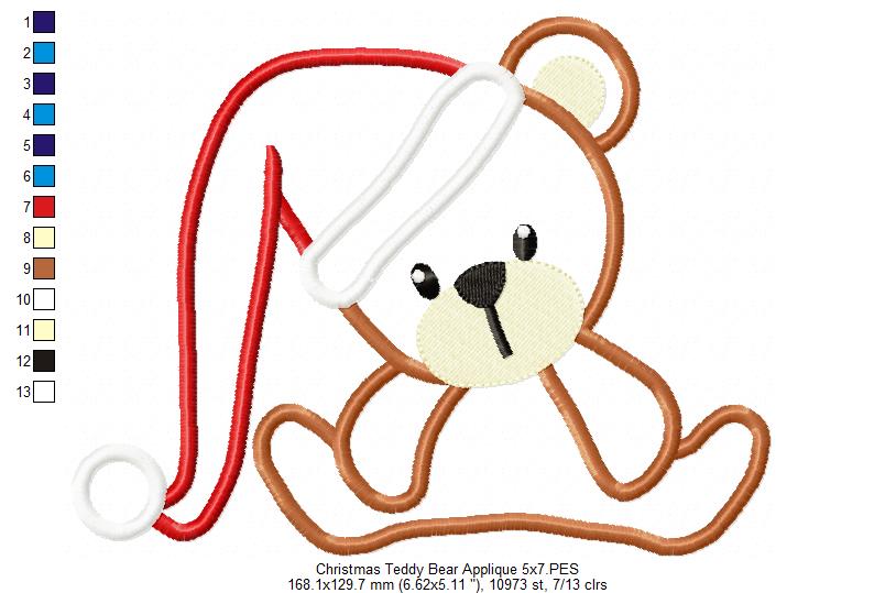 Christmas Teddy Bear - Applique Embroidery