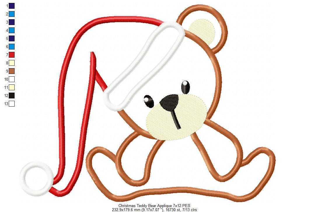 Christmas Teddy Bear - Applique Embroidery