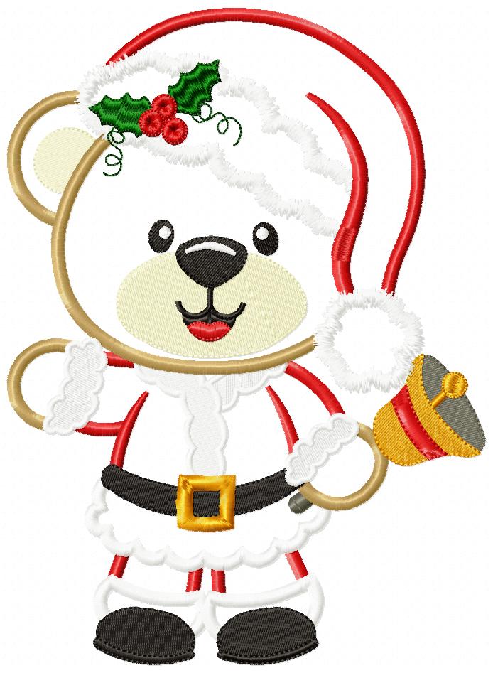 Christmas Teddy Bear Boy and Bell - Applique Machine Embroidery Design