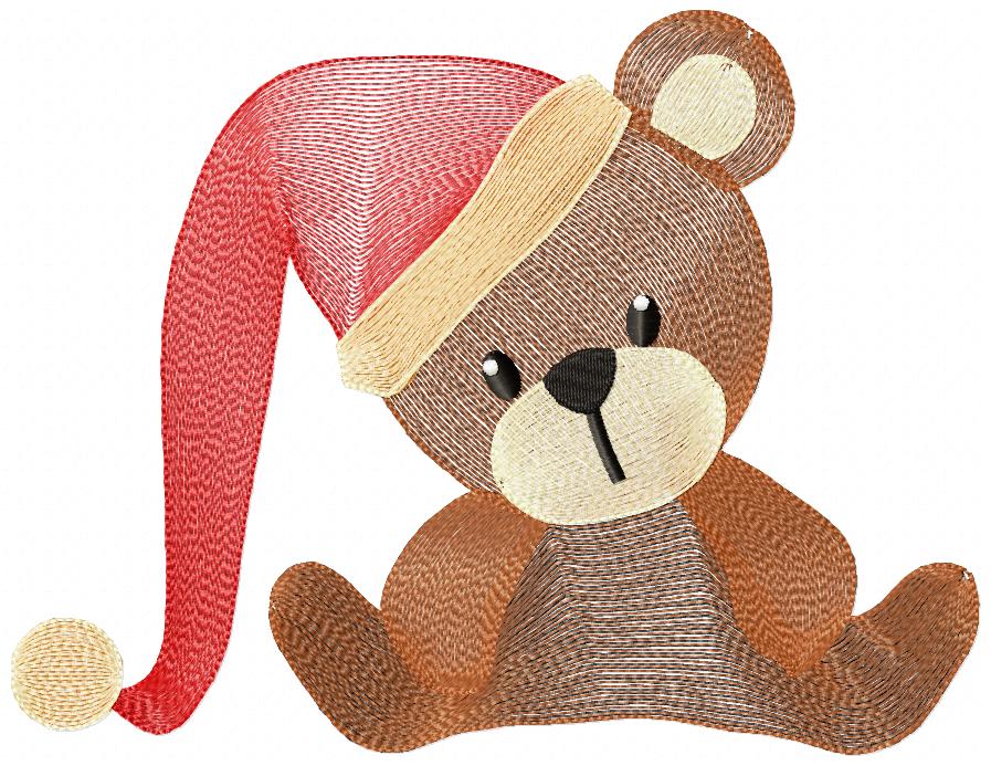 Christmas Teddy Bear wit Hat - Rippled Stitch - Machine Embroidery Design