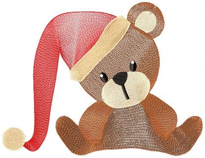 Christmas Teddy Bear wit Hat - Rippled Stitch - Machine Embroidery Design