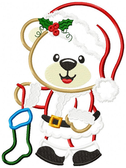 Christmas Teddy Bear Boy and Socks - Applique - Machine Embroidery Design