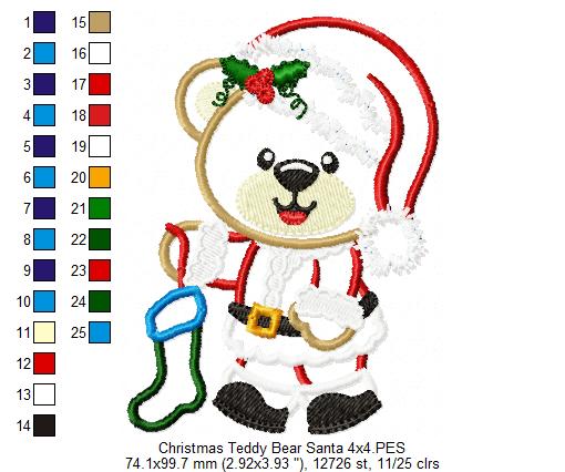 Christmas Teddy Bear Boy and Socks - Applique - Machine Embroidery Design