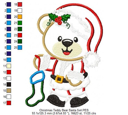 Christmas Teddy Bear Boy and Socks - Applique - Machine Embroidery Design