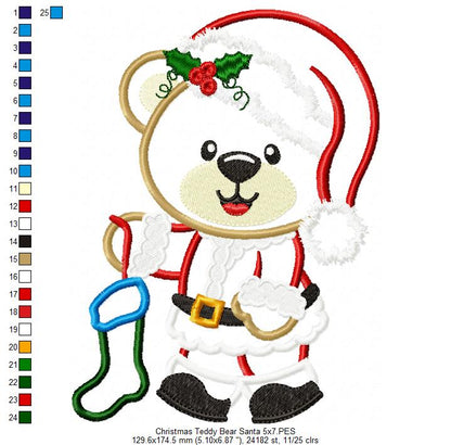 Christmas Teddy Bear Boy and Socks - Applique - Machine Embroidery Design