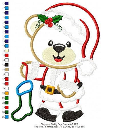 Christmas Teddy Bear Boy and Socks - Applique - Machine Embroidery Design