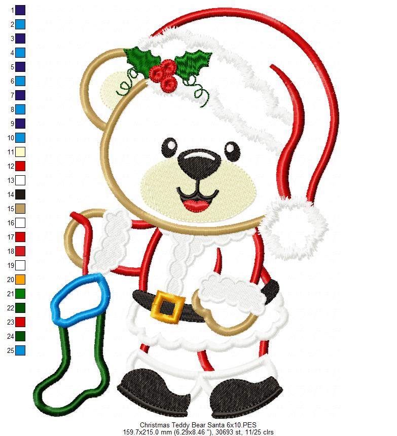 Christmas Teddy Bear Boy and Socks - Applique - Machine Embroidery Design