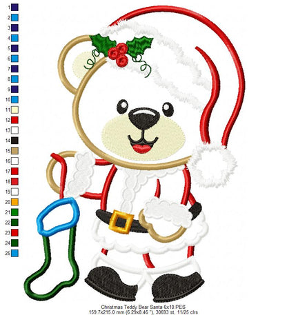 Christmas Teddy Bear Boy and Socks - Applique - Machine Embroidery Design