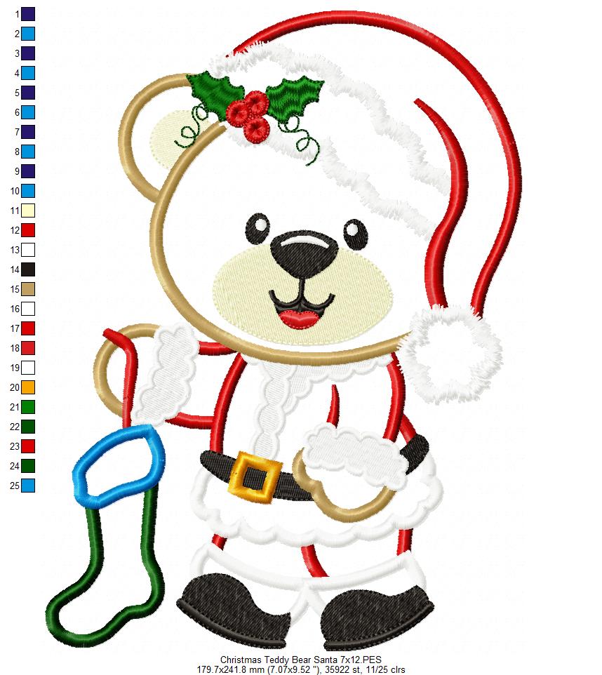 Christmas Teddy Bear Boy and Socks - Applique - Machine Embroidery Design