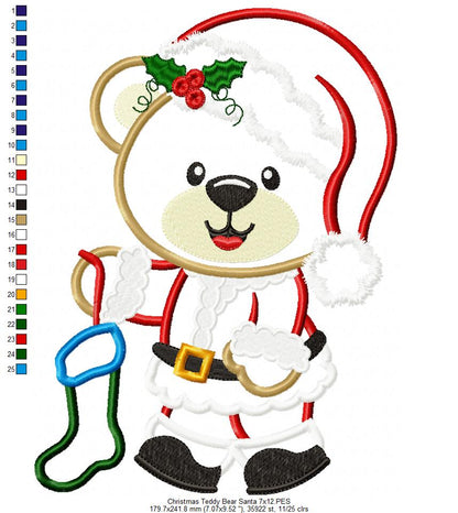 Christmas Teddy Bear Boy and Socks - Applique - Machine Embroidery Design
