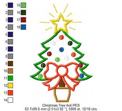 Christmas Tree with Bow - Applique