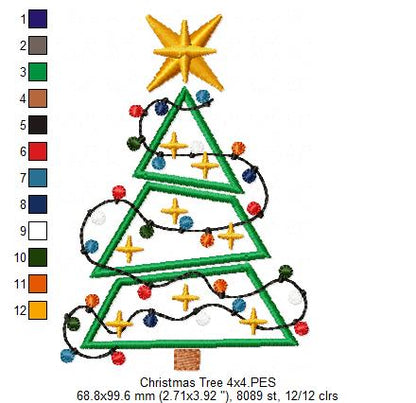 Christmas Tree and Lights - Applique - Machine Embroidery Design