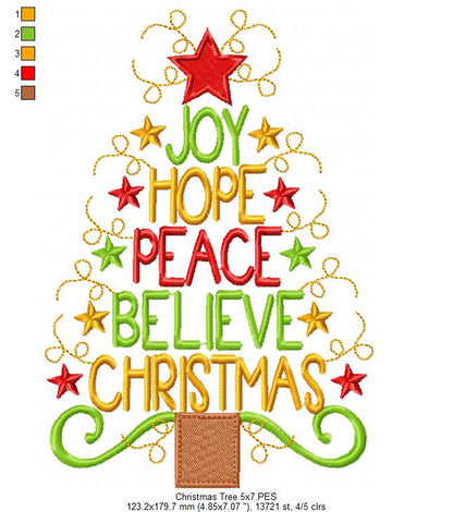 Christmas Tree with Words - Fill Stitch - Machine Embroidery Design