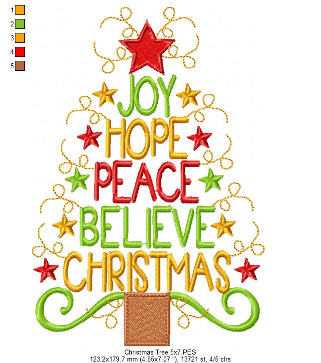 Christmas Tree with Words - Fill Stitch - Machine Embroidery Design