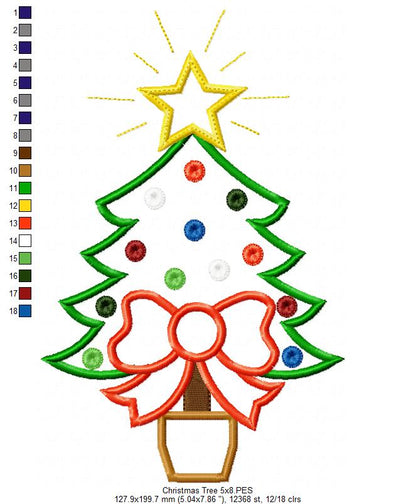 Christmas Tree with Bow - Applique