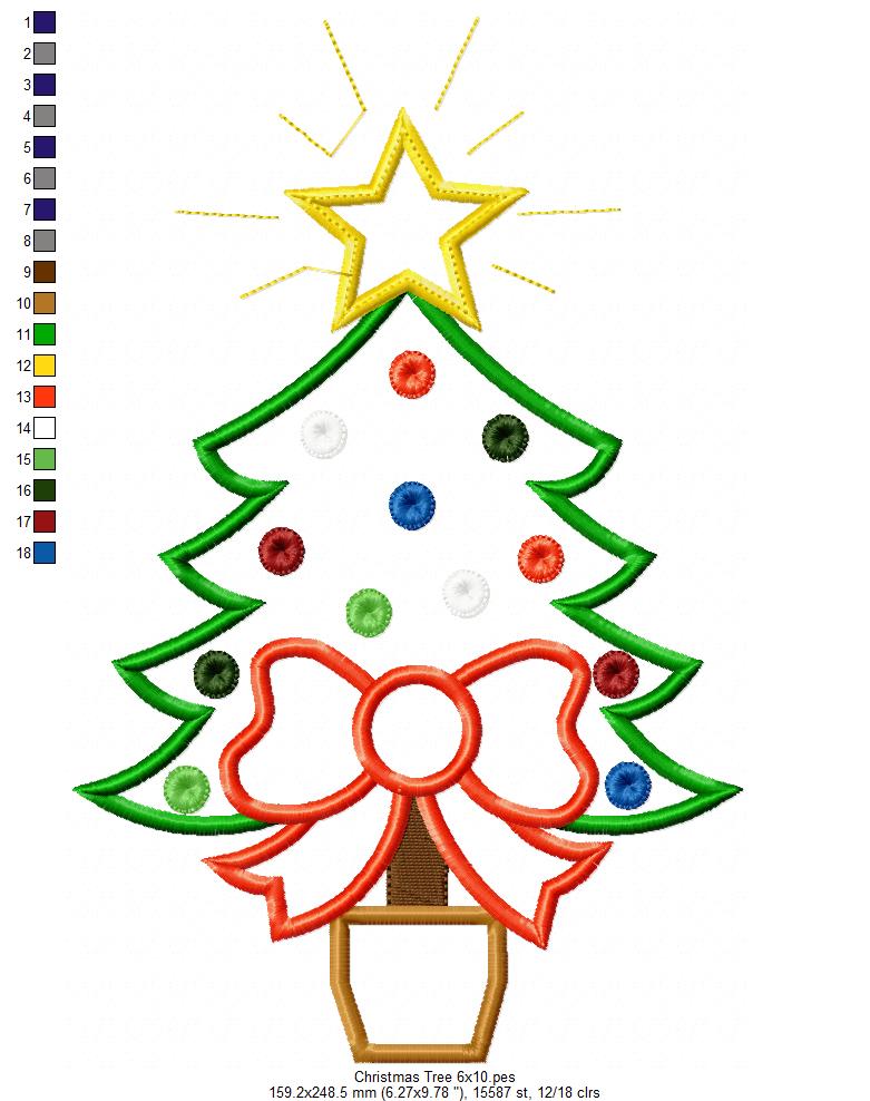 Christmas Tree with Bow - Applique