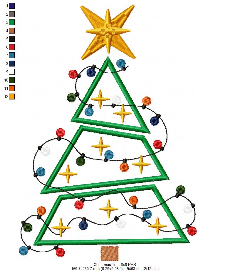 Christmas Tree and Lights - Applique - Machine Embroidery Design