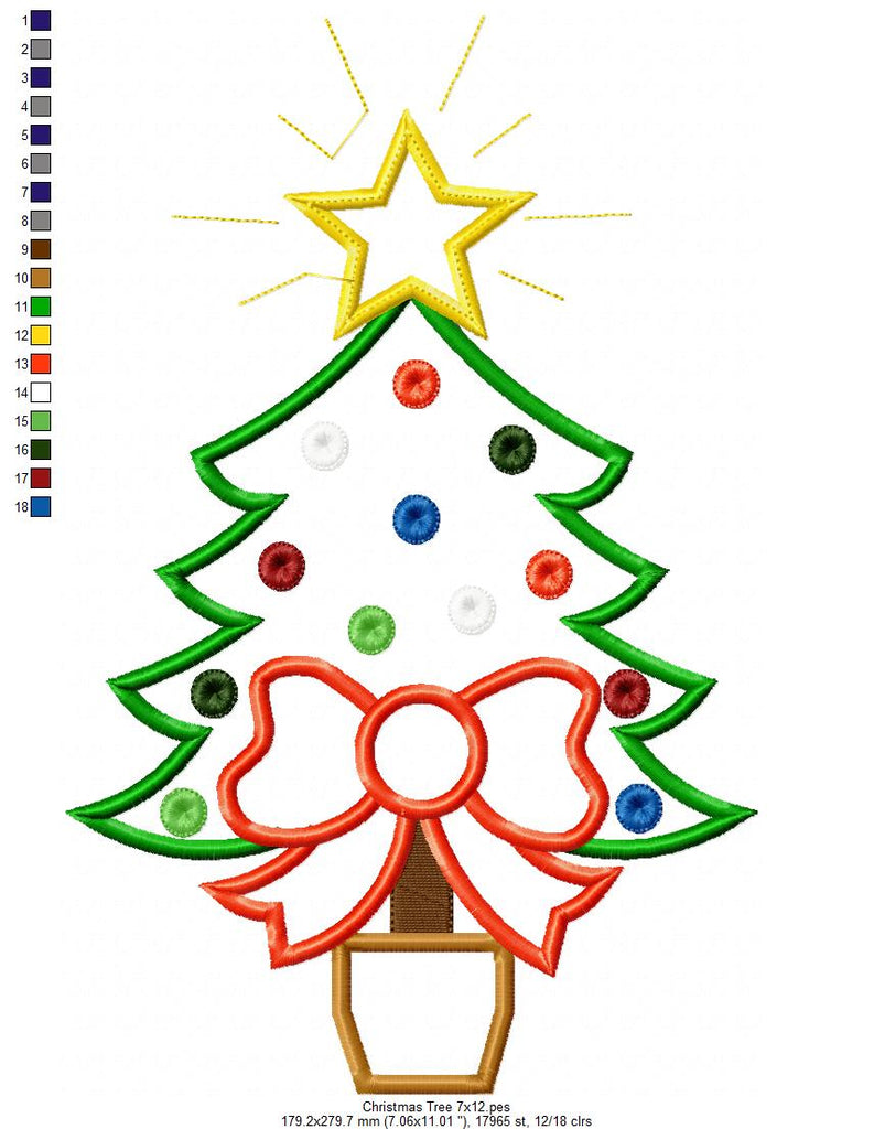 Christmas Tree with Bow - Applique