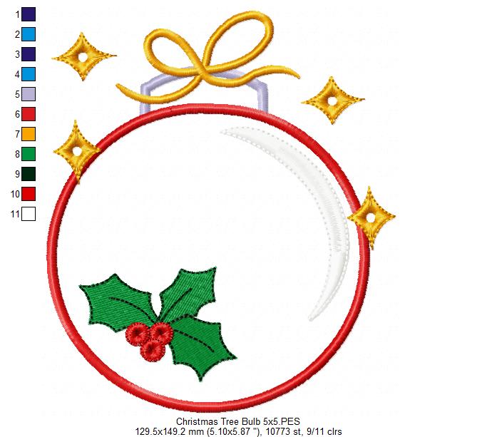 Christmas Bulb - Applique - Machine Embroidery Design