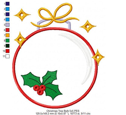 Christmas Bulb - Applique - Machine Embroidery Design