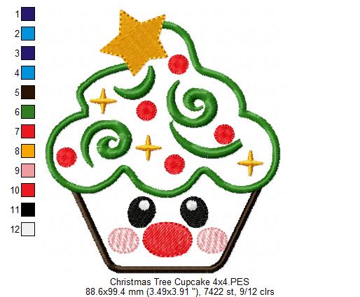Christmas Tree Cupcake - Applique