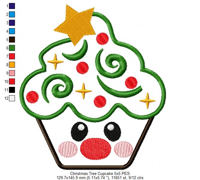 Christmas Tree Cupcake - Applique