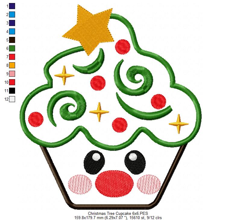 Christmas Tree Cupcake - Applique