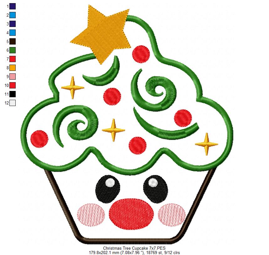 Christmas Tree Cupcake - Applique