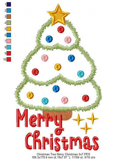 Christmas Tree Merry Christmas - Applique