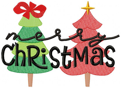 Merry Christmas Christmas Trees - Rippled Stitch - Machine Embroidery Design