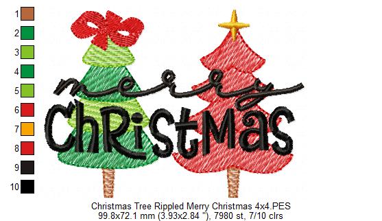 Merry Christmas Christmas Trees - Rippled Stitch - Machine Embroidery Design