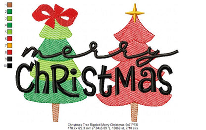 Merry Christmas Christmas Trees - Rippled Stitch - Machine Embroidery Design