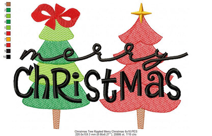 Merry Christmas Christmas Trees - Rippled Stitch - Machine Embroidery Design