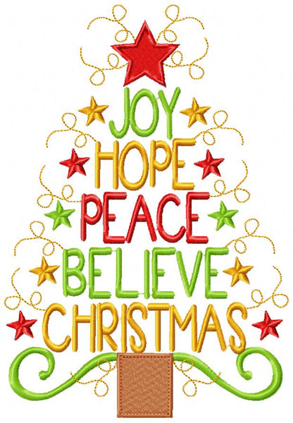 Christmas Tree with Words - Fill Stitch - Machine Embroidery Design