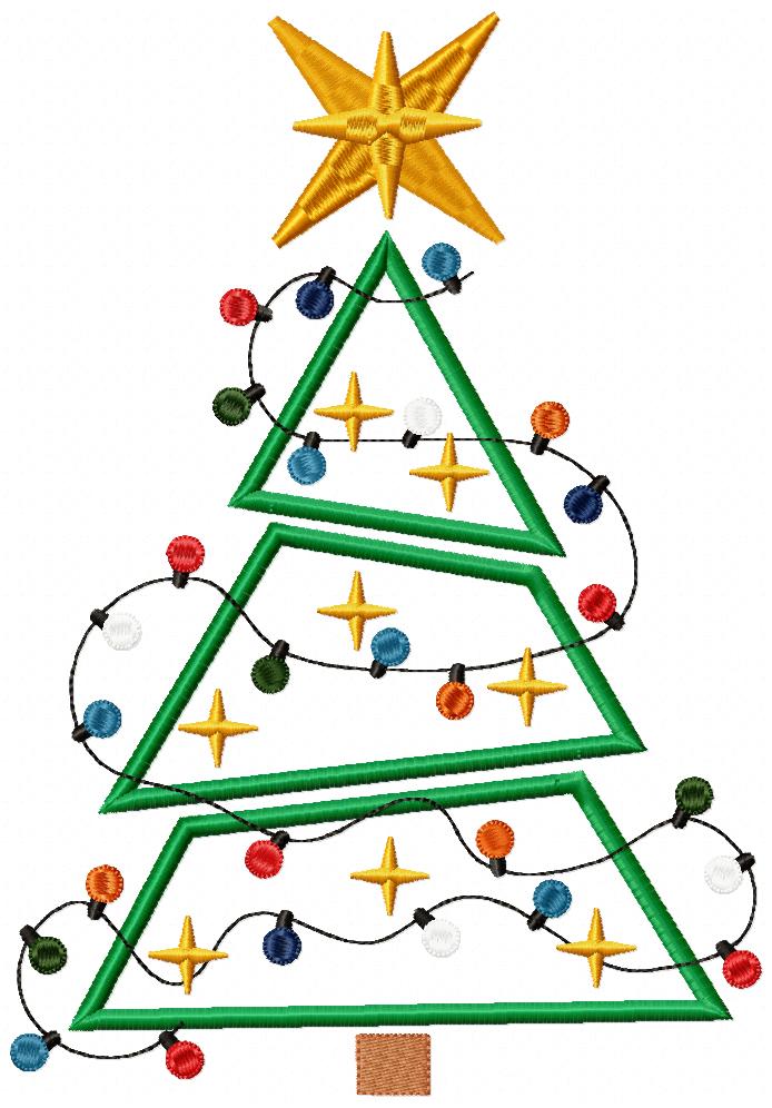 Christmas Tree and Lights - Applique - Machine Embroidery Design