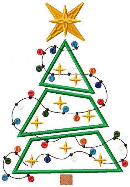 Christmas Tree and Lights - Applique - Machine Embroidery Design
