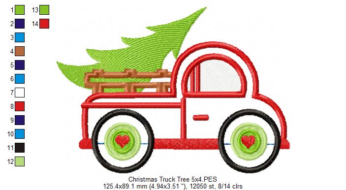 Christmas Truck with Tree - Applique Embroidery