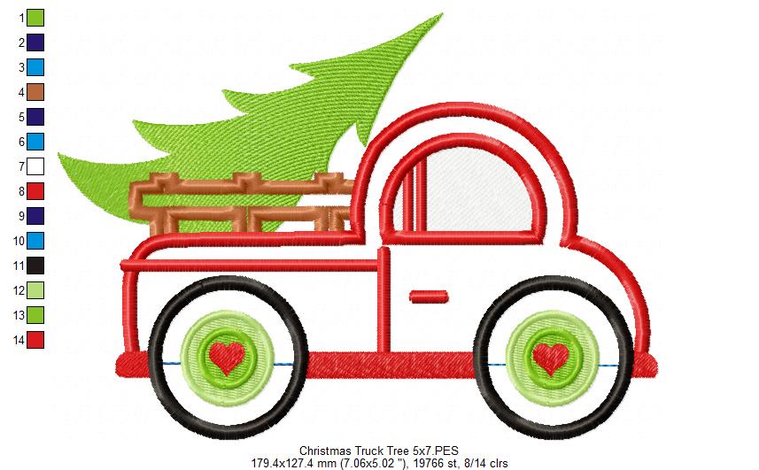 Christmas Truck with Tree - Applique Embroidery