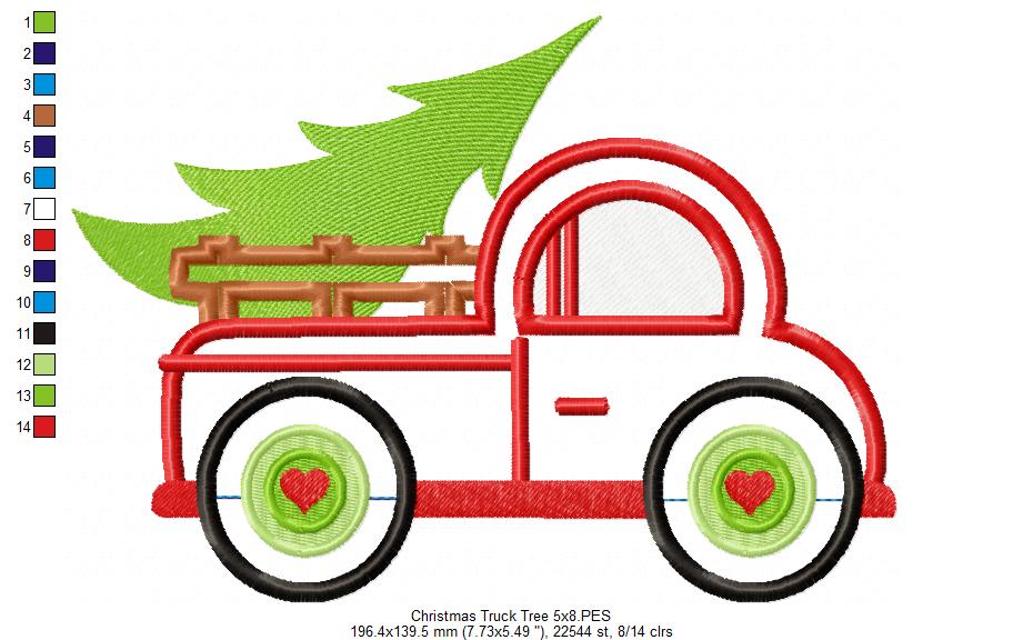 Christmas Truck with Tree - Applique Embroidery