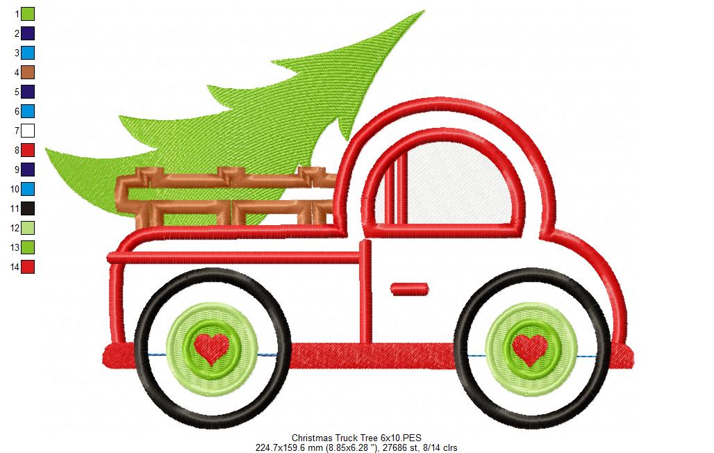 Christmas Truck with Tree - Applique Embroidery